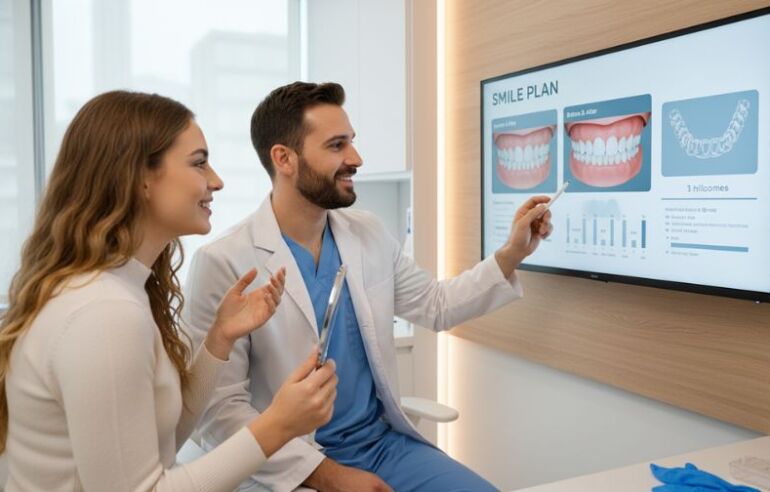 Digital Smile Design in Orthodontics: How It Works 1 Orthodontist explaining digital smile design treatment plan visually in kolkata.