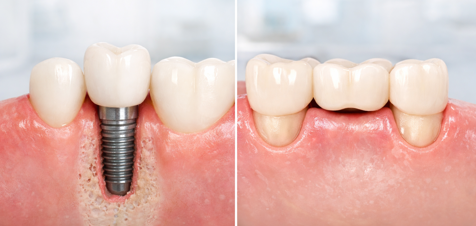 Single Tooth Implant vs Bridge