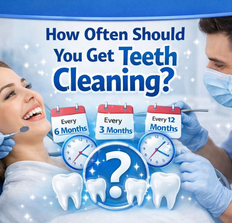How Often Should You Get Teeth Cleaning 5 How often should you get teeth cleaning showing dentist performing professional dental cleaning with recommended 3, 6 and 12 month intervals
