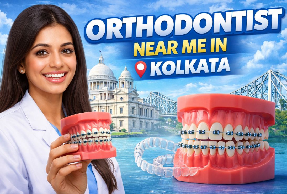 Orthodontist in Kolkata holding braces models used for deep bite treatment